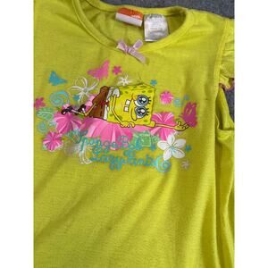 Nickelodeon SpongeBob SquarePants Top Girl Yellow Graphic Tee Flutter Sleeve 7/8